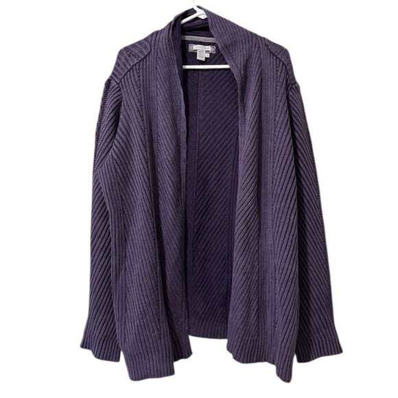 Carbon2Cobalt Open Lightweight Knit Ribbed Cardigan Sweater Purple Size XL City - Picture 1 of 11